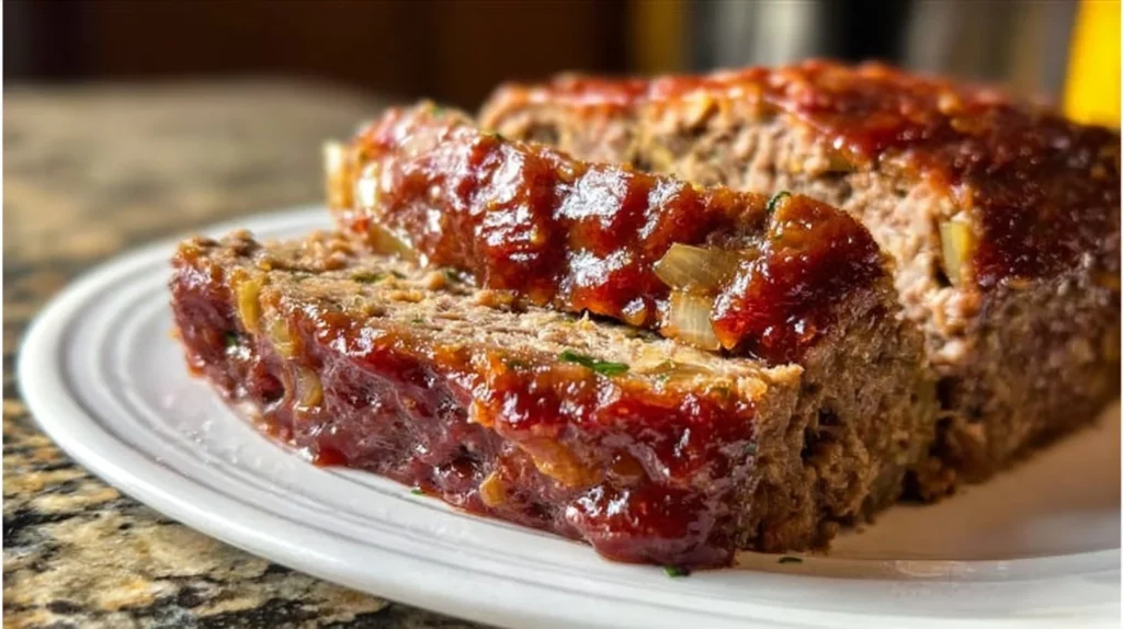 Delicious Carnivore Meatloaf served on a plate with fresh herbs.