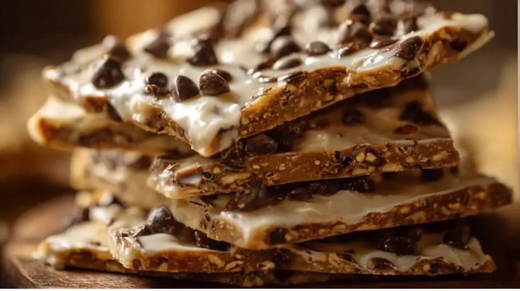 Homemade Chocolate Yogurt Bark topped with fruits and nuts.