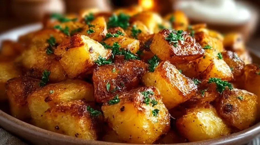 Delicious crispy breakfast potatoes served on a plate