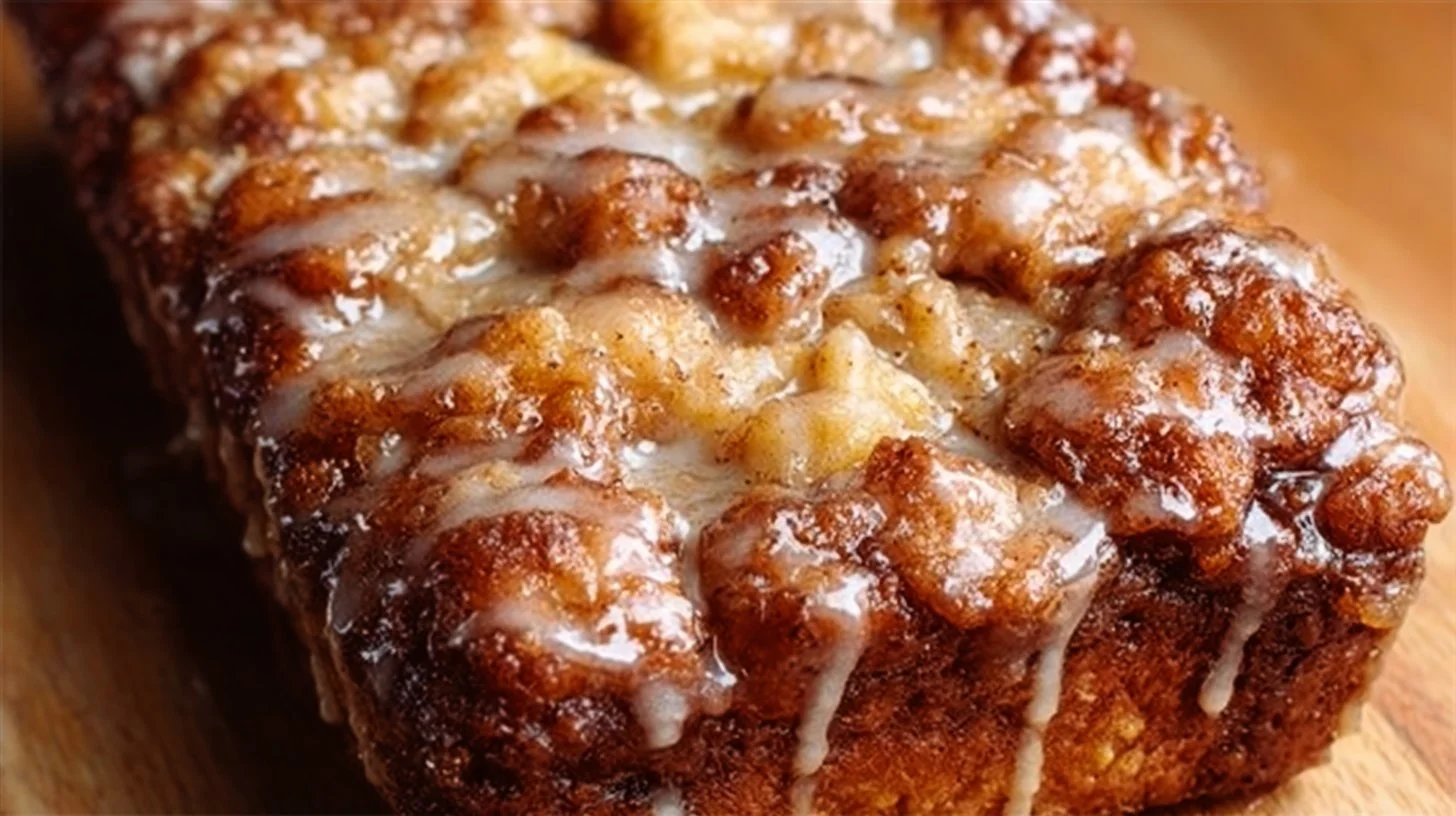 Delicious easy Amish apple fritter bread with apple chunks and glaze.