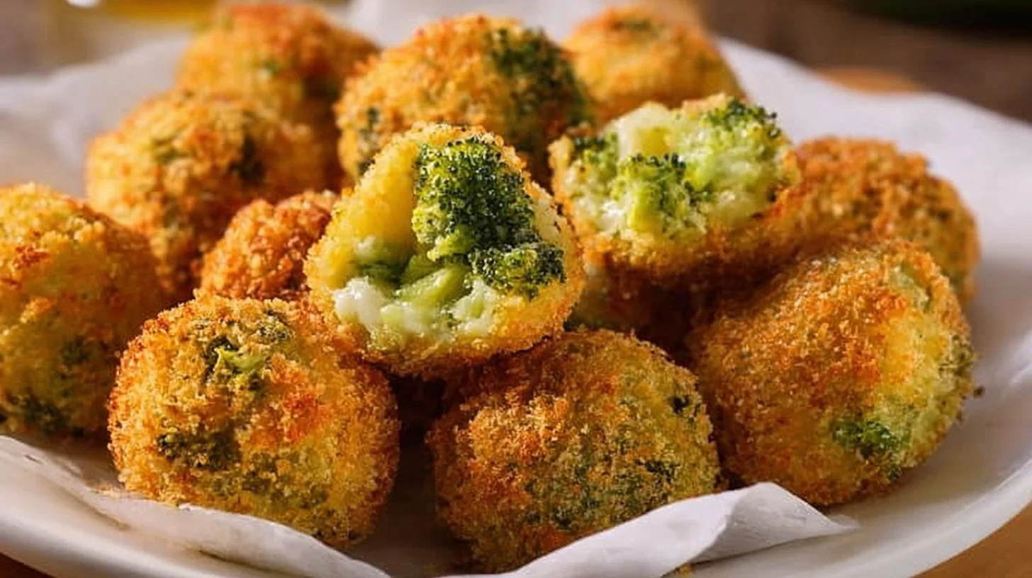 Plate of easy, healthy broccoli bites with dipping sauce