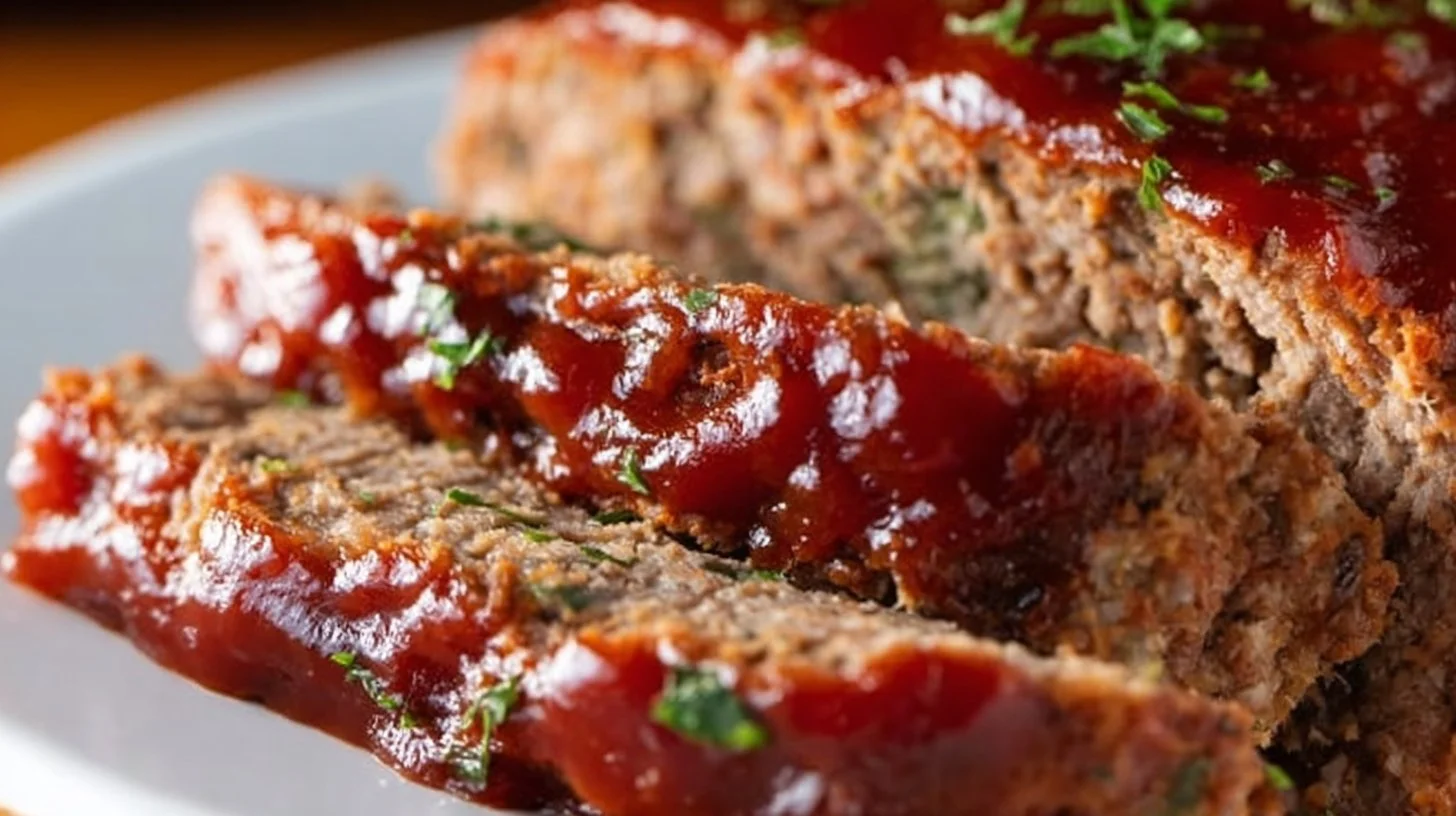 Easy meatloaf recipe with ground beef and seasonings, served on a plate.