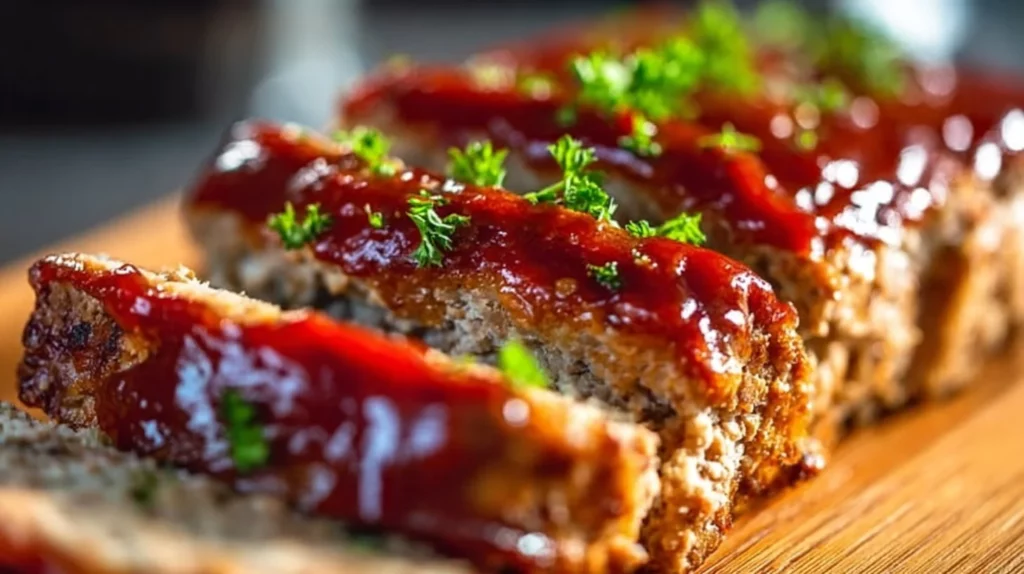 A delicious and easy meatloaf served on a plate with sides.