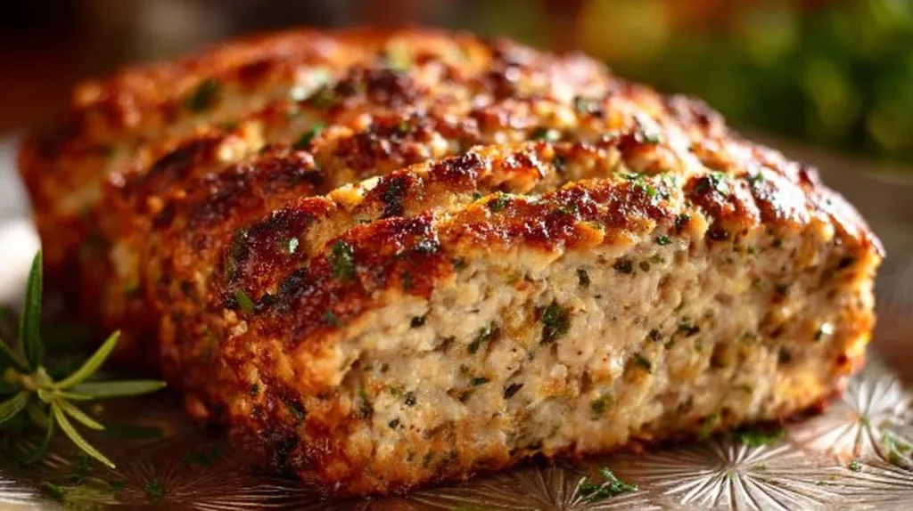 Baked Garlic Parmesan Chicken Meatloaves with herbs and spices