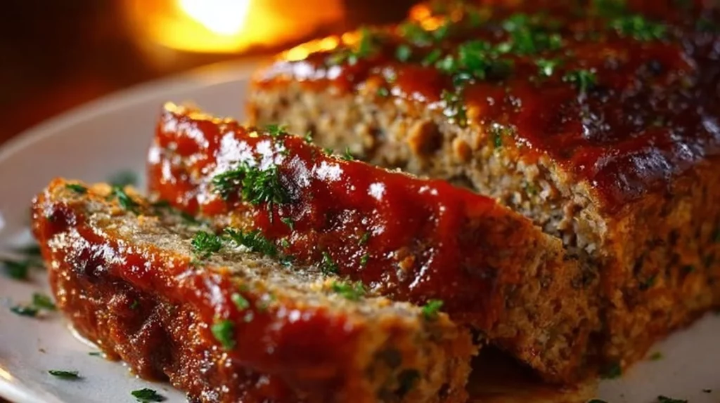 Garlic Parmesan Meatloaf freshly baked with herbs and spices