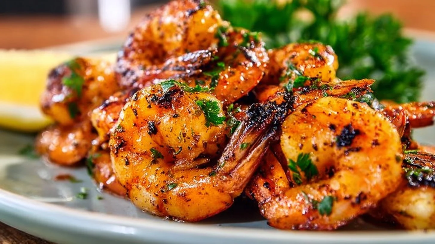 Delicious grilled spicy shrimp served on a plate