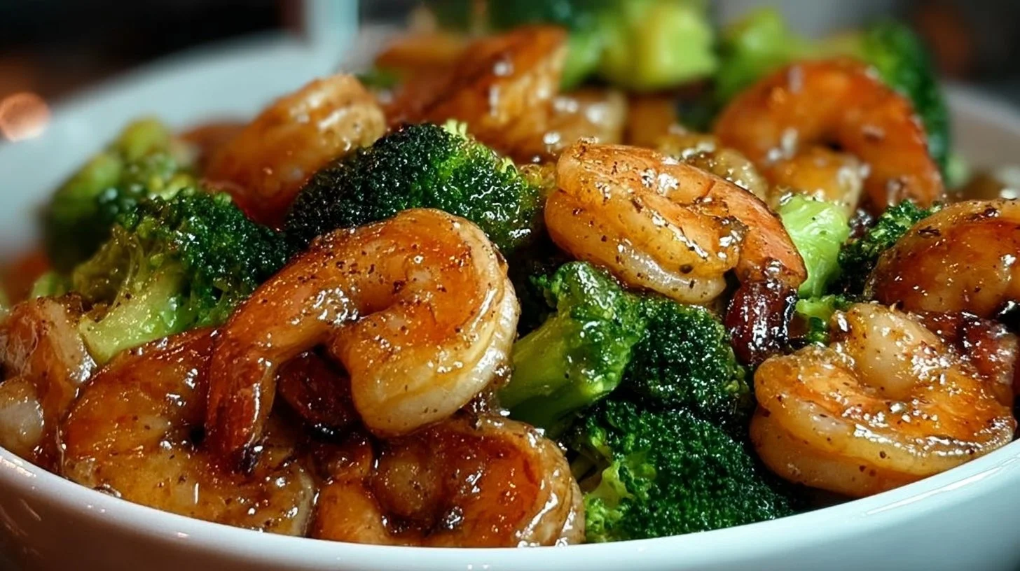 Honey Garlic Butter Shrimp & Broccoli 2 Delicious Honey Garlic Butter Shrimp served with fresh broccoli