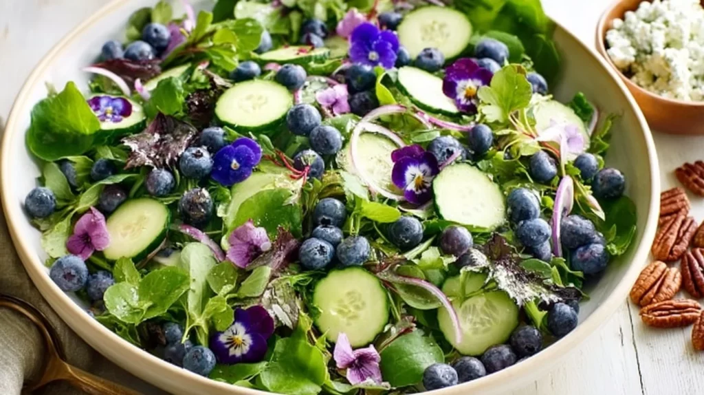 A vibrant bowl of light spring salads featuring fresh greens and seasonal vegetables.
