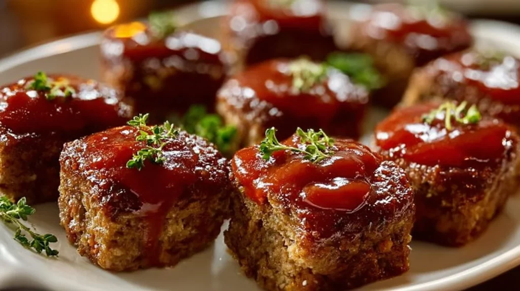 Delicious mini meatloaf served on a plate with vegetables