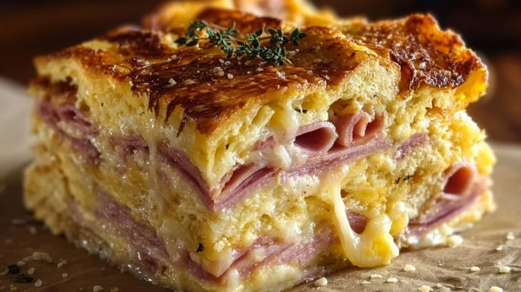 Delicious Monte Cristo Breakfast Casserole in a serving dish