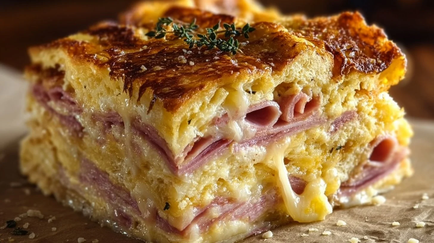 Delicious Monte Cristo Breakfast Casserole in a serving dish