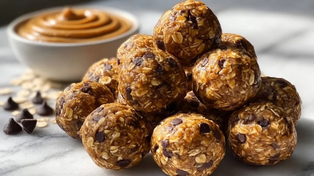 No-bake peanut butter energy bites in a bowl, healthy snacks