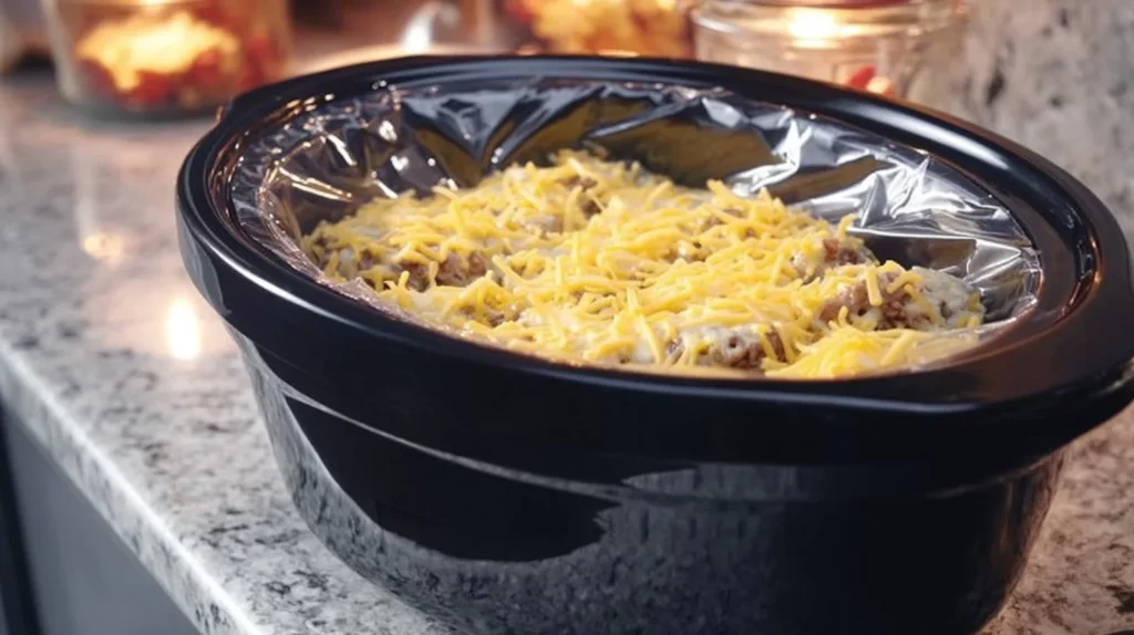 Delicious overnight slow cooker breakfast casserole ready to serve