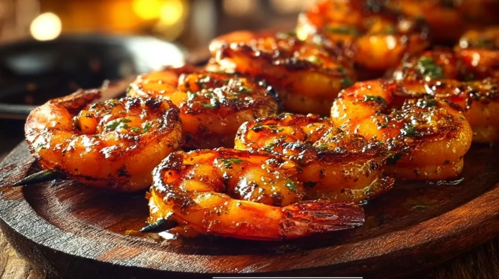Delicious spicy grilled shrimp skewers ready for the grill
