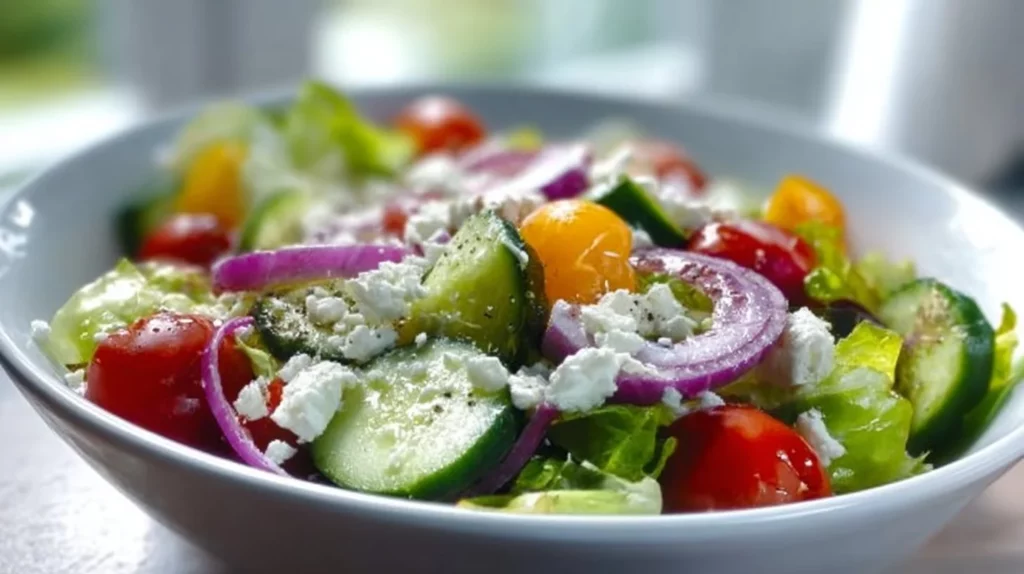 A colorful spring salad featuring fresh vegetables and vibrant greens.