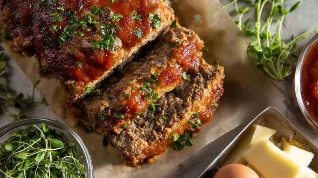 Delicious meatloaf slice served with mashed potatoes and fresh vegetables.