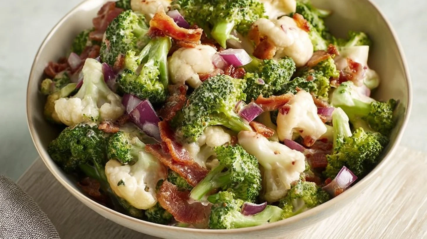 Delicious Barb's Broccoli-Cauliflower Salad with vibrant vegetables
