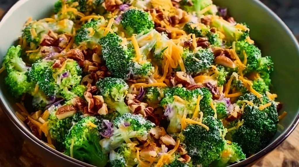 Fresh and colorful best broccoli salad with vibrant vegetables and dressing