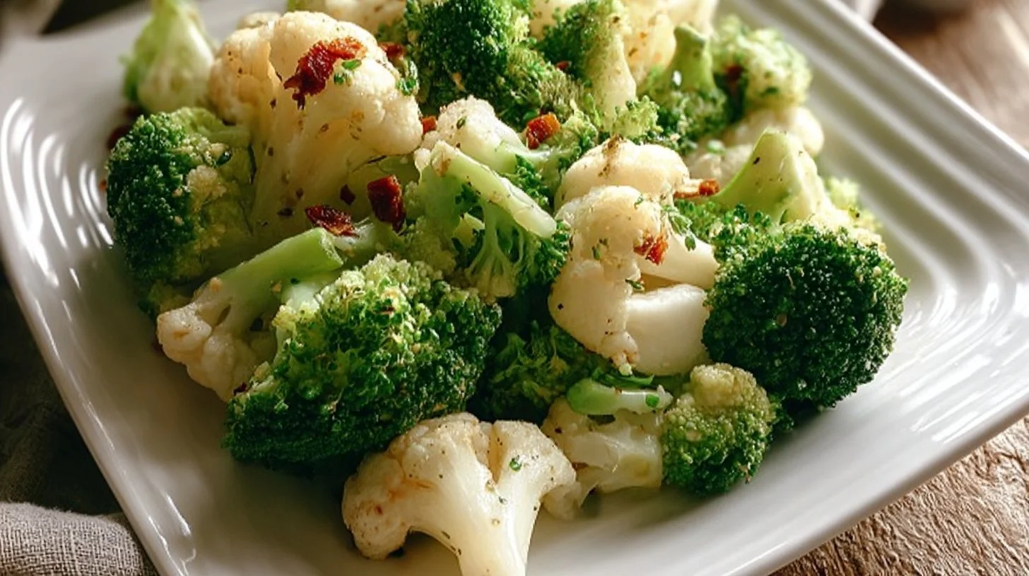 Broccoli and Cauliflower Salad with fresh vegetables and dressing
