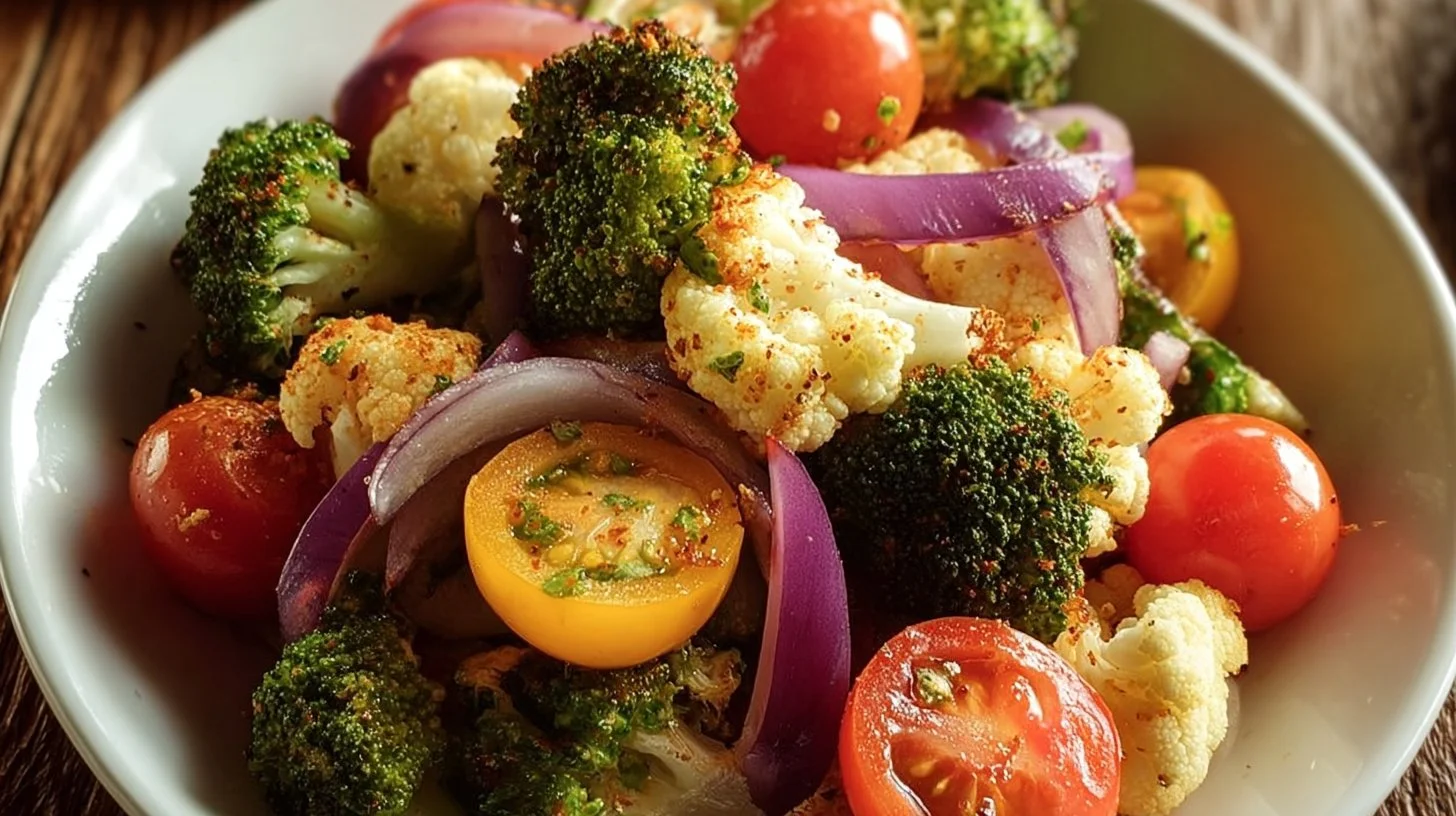 Delicious Broccoli and Cauliflower Salad served in a bowl