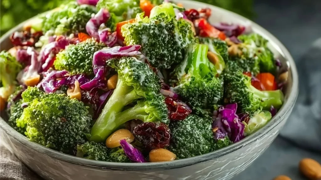 Broccoli Salad with Bacon and Sunflower Seeds served in a bowl