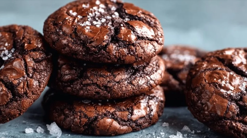 Delicious brownie cookies stacked on a plate, perfect for dessert lovers