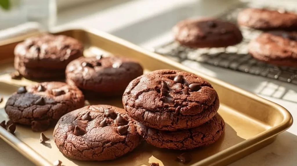 Delicious brownie mix cookies fresh out of the oven.
