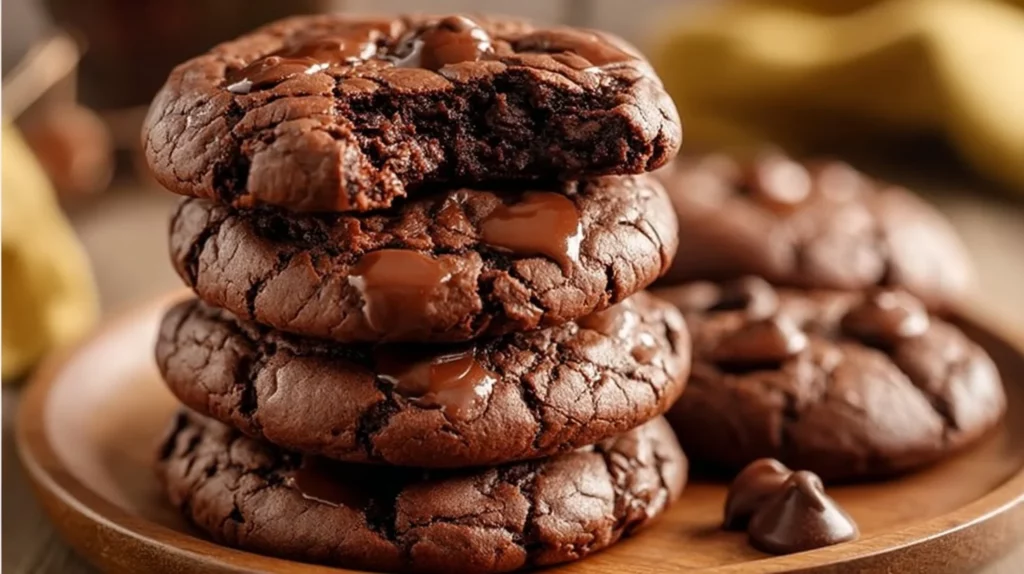 Plate of homemade brownie mix cookies with chocolate chips