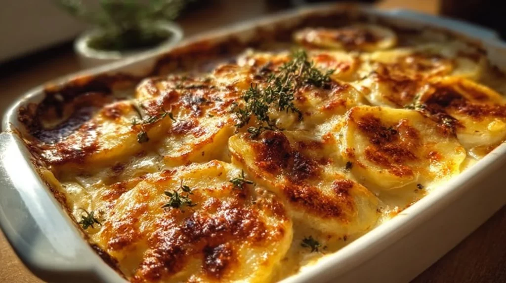 Creamy and cheesy scalloped potatoes baked to perfection