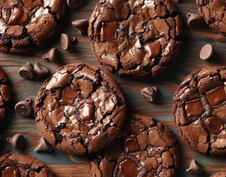 Delicious chocolate chip brownie cookies on a baking sheet