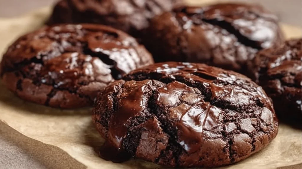 Delicious brownie cookies made from brownie mix, fresh out of the oven.