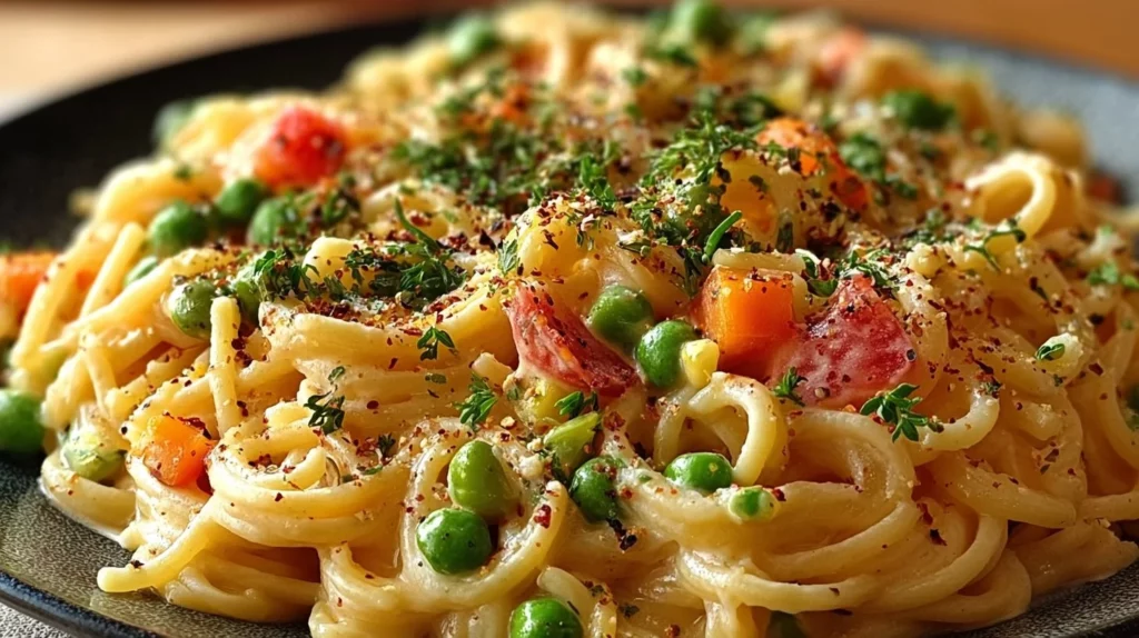 Creamy Pasta Primavera with fresh vegetables and sauce