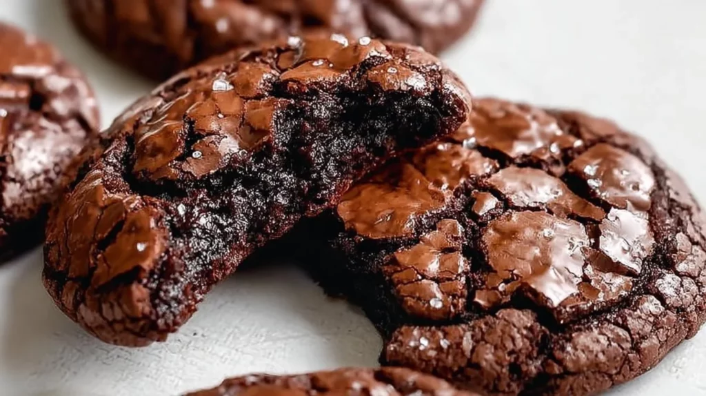 Freshly baked easy chocolate brownie cookies on a cooling rack