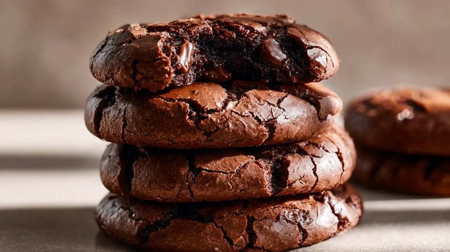 Fudgy brownie mix cookies topped with chocolate chips.