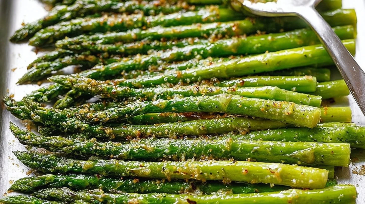 Garlic Parmesan Roasted Asparagus garnished and ready to serve