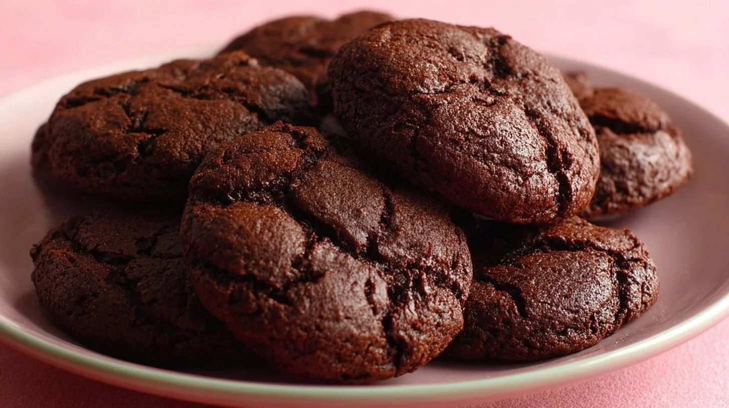 Ghirardelli brownie mix cookies with chocolate chips on a plate