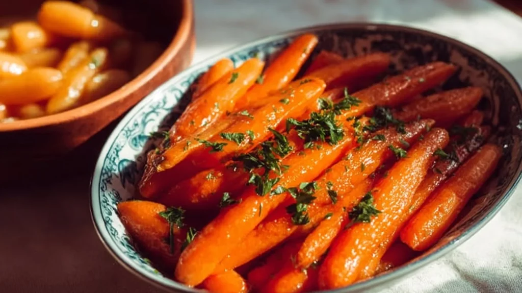 Delicious honey glazed carrots served as a colorful side dish