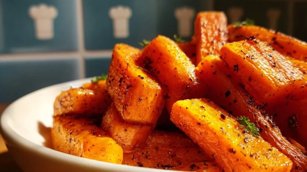 Delicious honey glazed carrots served as a side dish