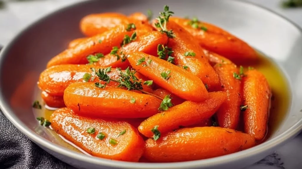 Delicious honey glazed carrots served on a plate