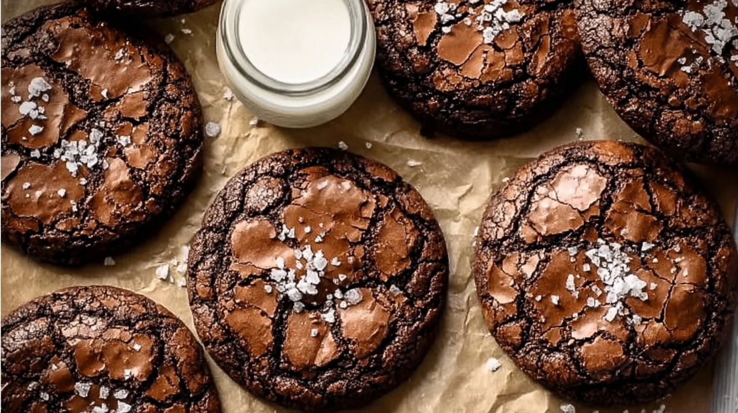 Indulgent brownie cookies fresh out of the oven with a gooey center.