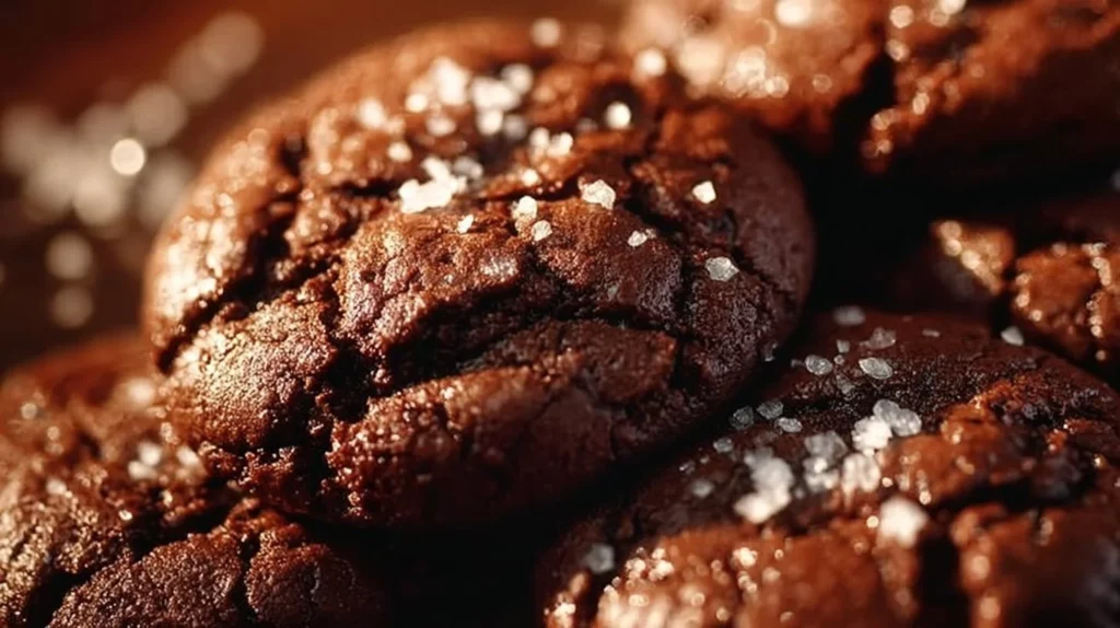 Delicious brownie mix cookies stacked on a plate, showcasing rich chocolate flavor.