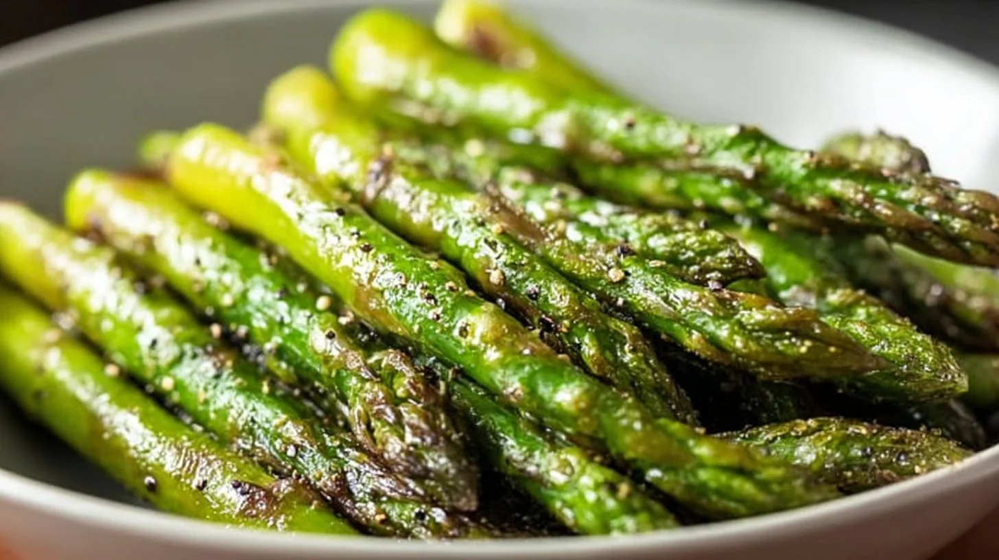 Lemon pepper roasted asparagus served on a plate