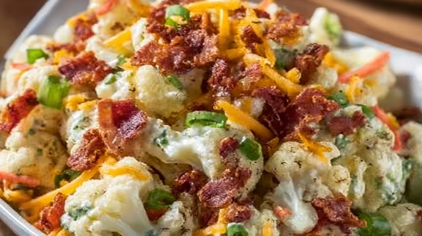 Fresh and colorful cauliflower salad with celery, perfect for potlucks