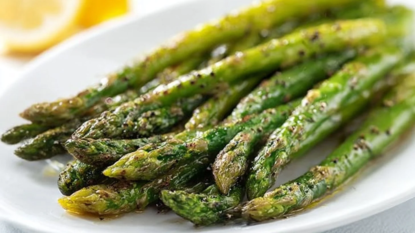 Deliciously seasoned oven roasted asparagus on a baking tray