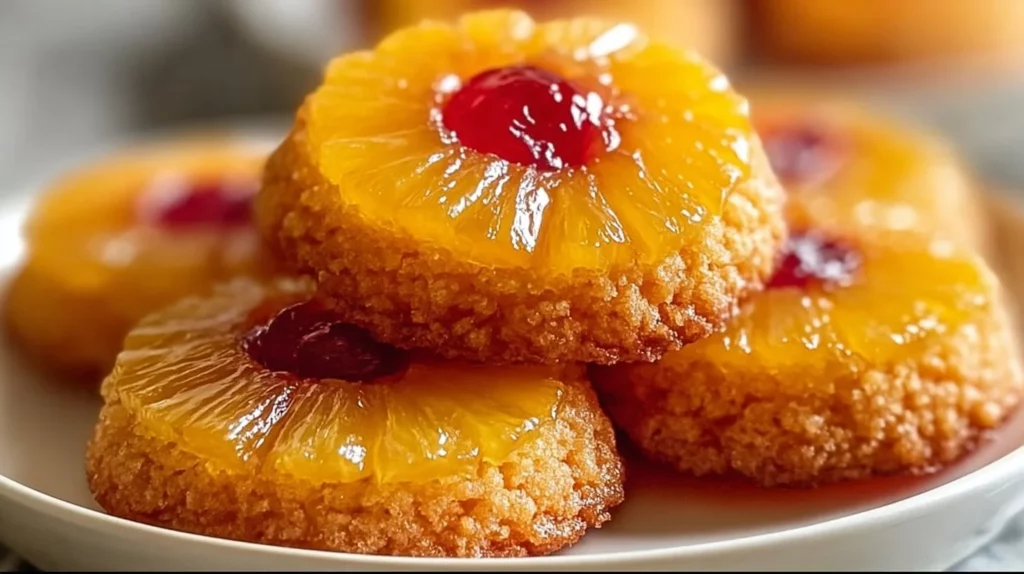Delicious Pineapple Upside-Down Cookies on a plate ready to enjoy