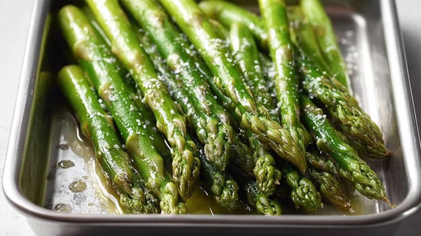Oven-roasted asparagus drizzled with olive oil and seasoning
