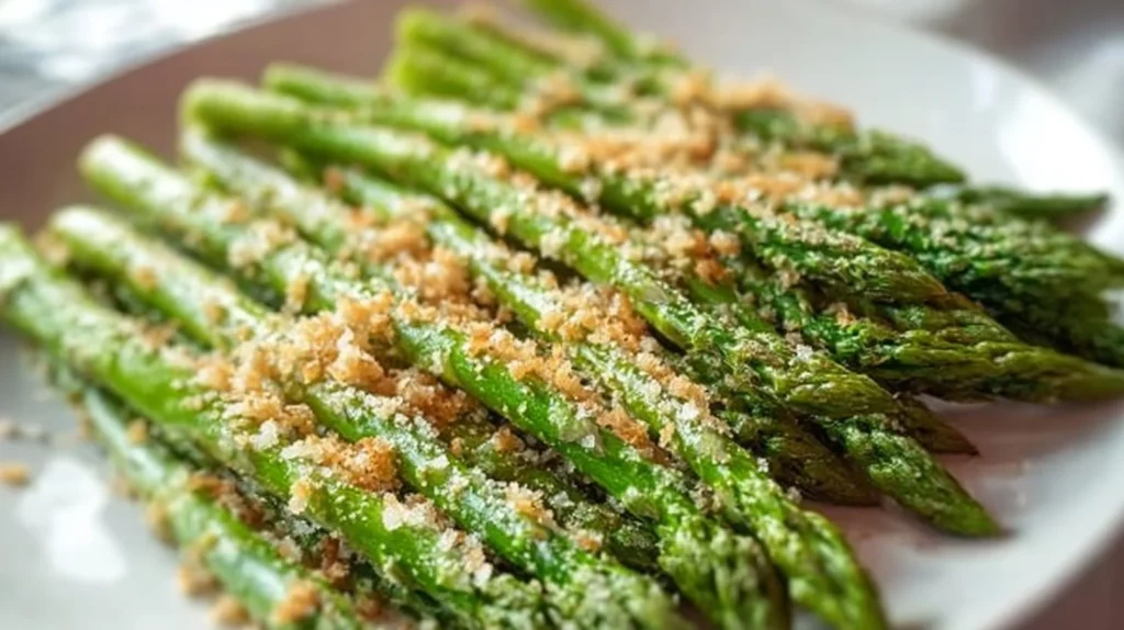 Oven-roasted asparagus topped with grated parmesan cheese