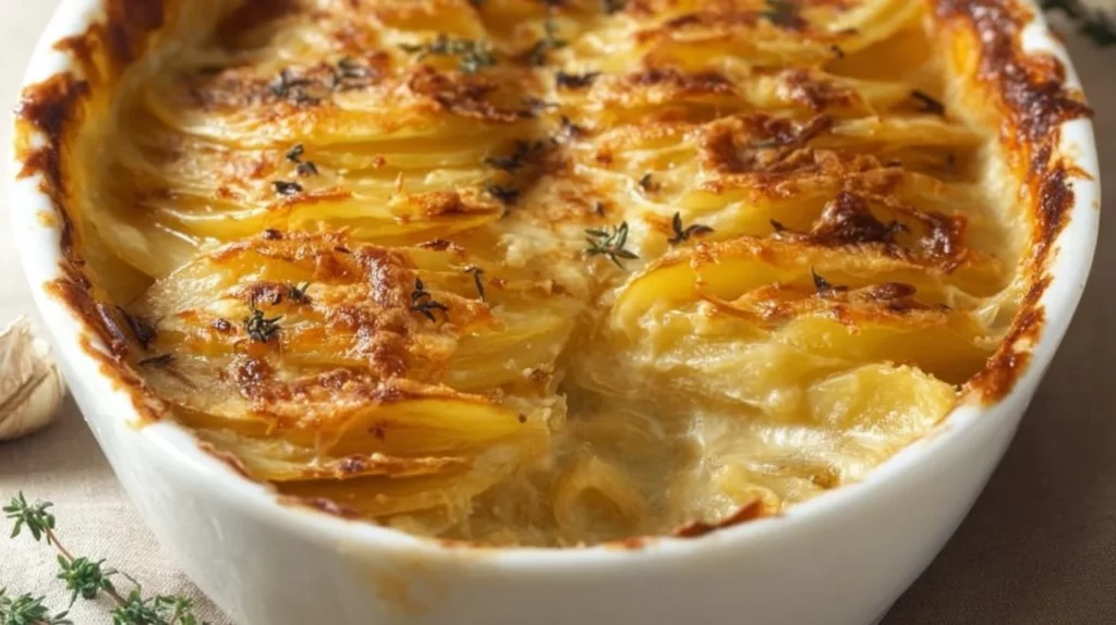 Delicious scalloped potatoes baked to perfection with cheese and cream