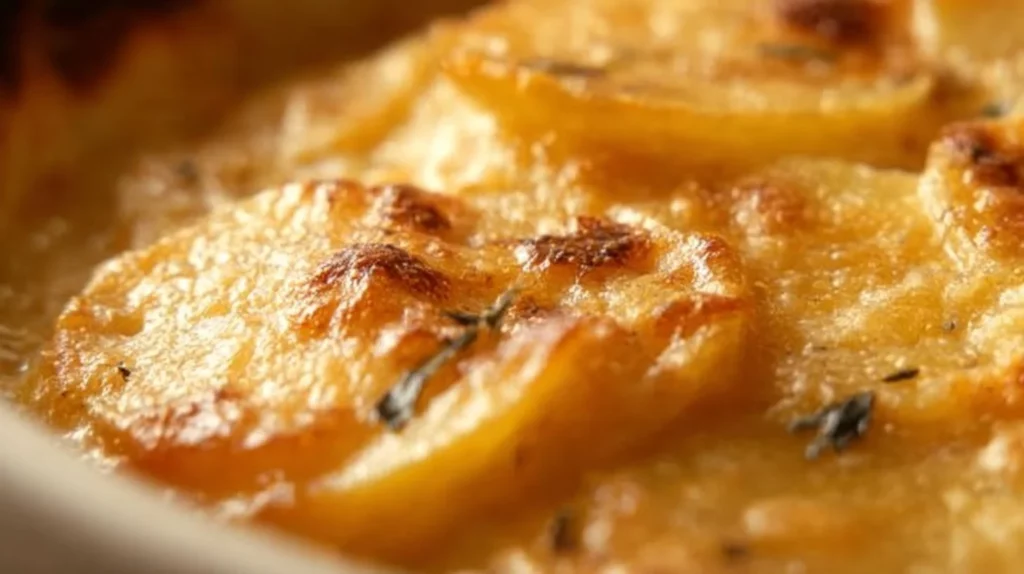 Creamy, cheesy scalloped potatoes baked to perfection for a delicious side dish.