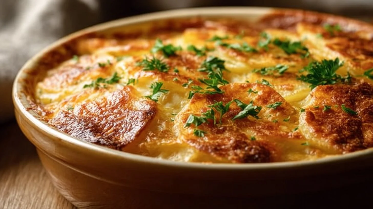 Delicious scalloped potatoes baked to perfection with cheese and cream